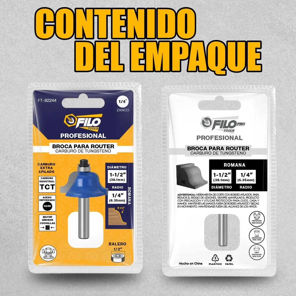 Broca Para Router 1 1/2'' Rebajadora de Madera Romana 1 Pieza