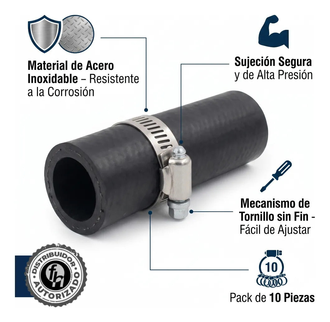 Abrazadera Reforzada 12588 Acero Inox 19 - 27mm Veker 10pzs