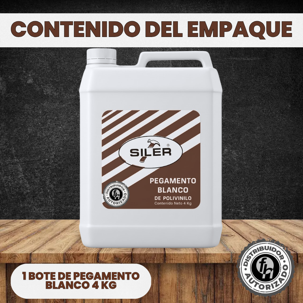 Pegamento Blanco Clásico Madera Siler "B4000" Etiqueta Café 4 kg