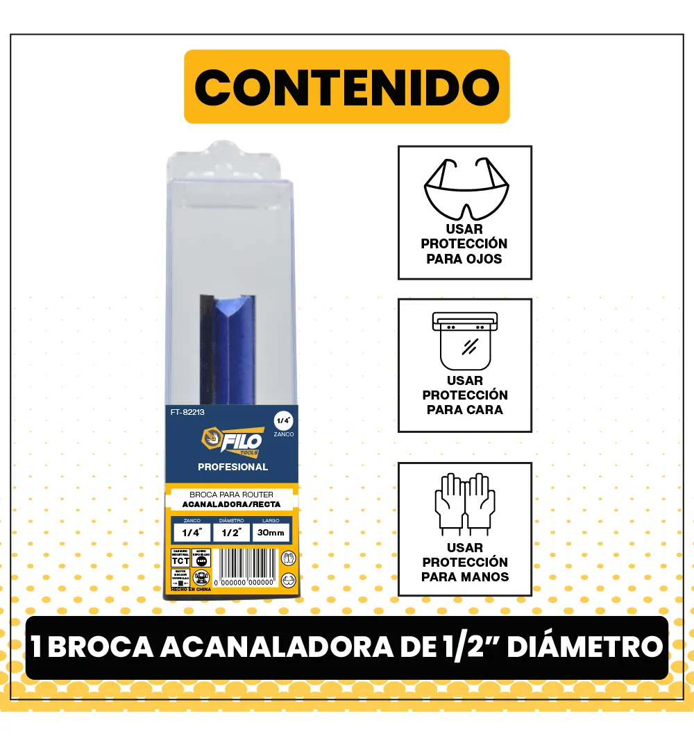Broca Acanaladora Router Diámetro 1/2" Zanco 1/4" Corte 30 mm
