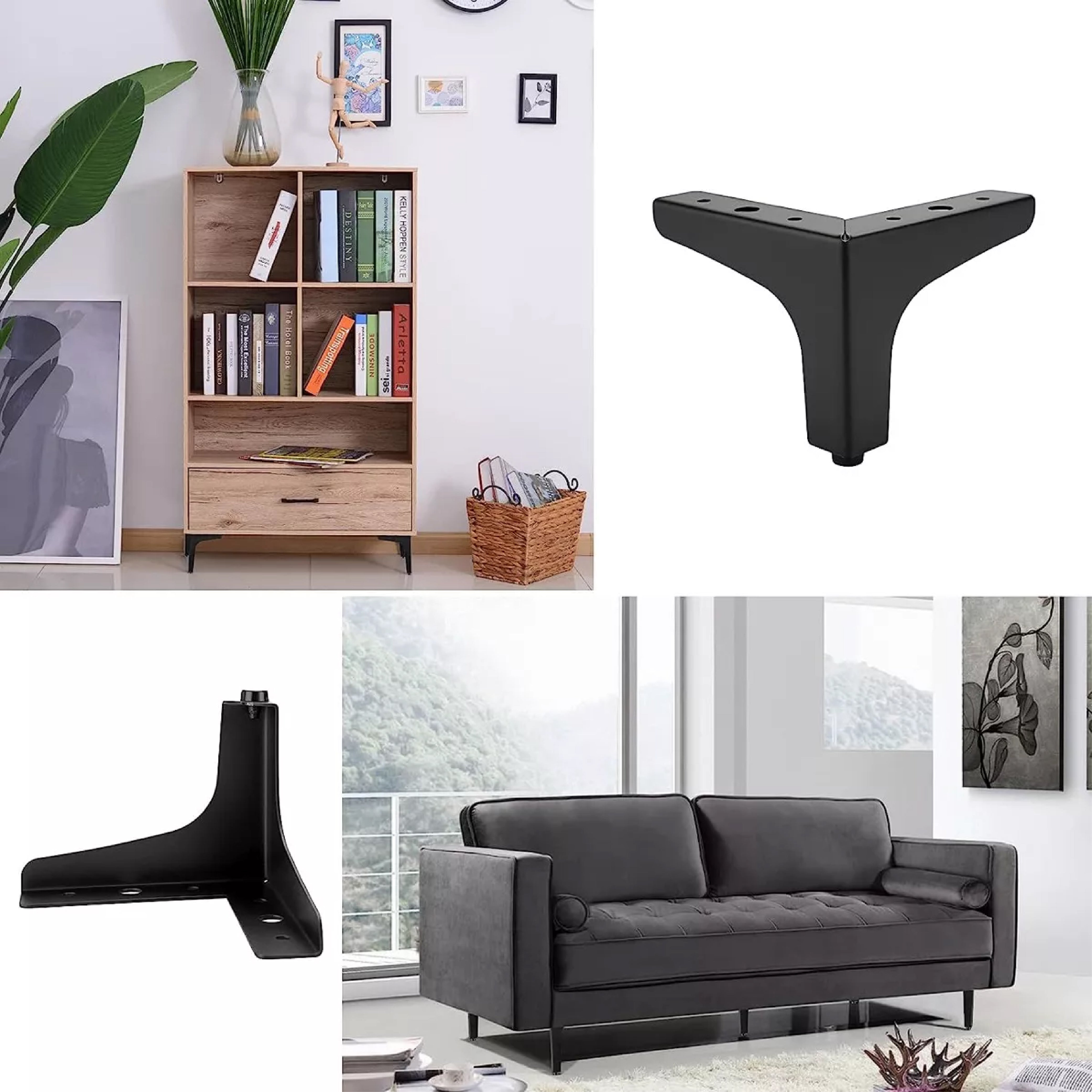 Pata Para Sofá y Muebles Metálica Triangular "Slim" Negro Mate