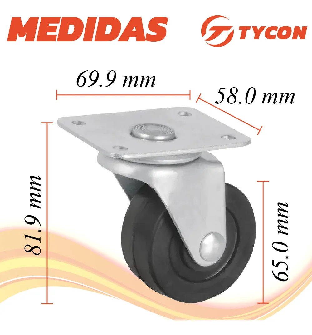 Rodaja Rueda Giratoria Hule 65 mm Con Balero y Placa 1 Pieza