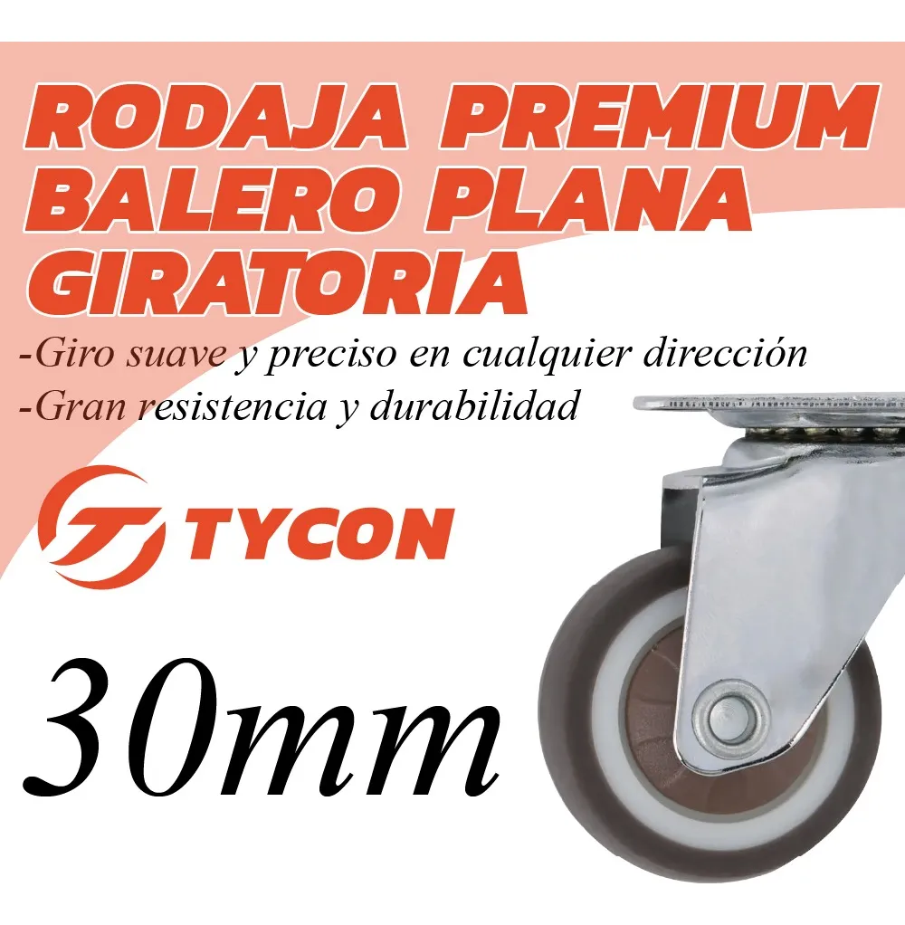 Rodaja Rueda Giratoria Café 30 mm Sin Freno Tycon 8 Piezas