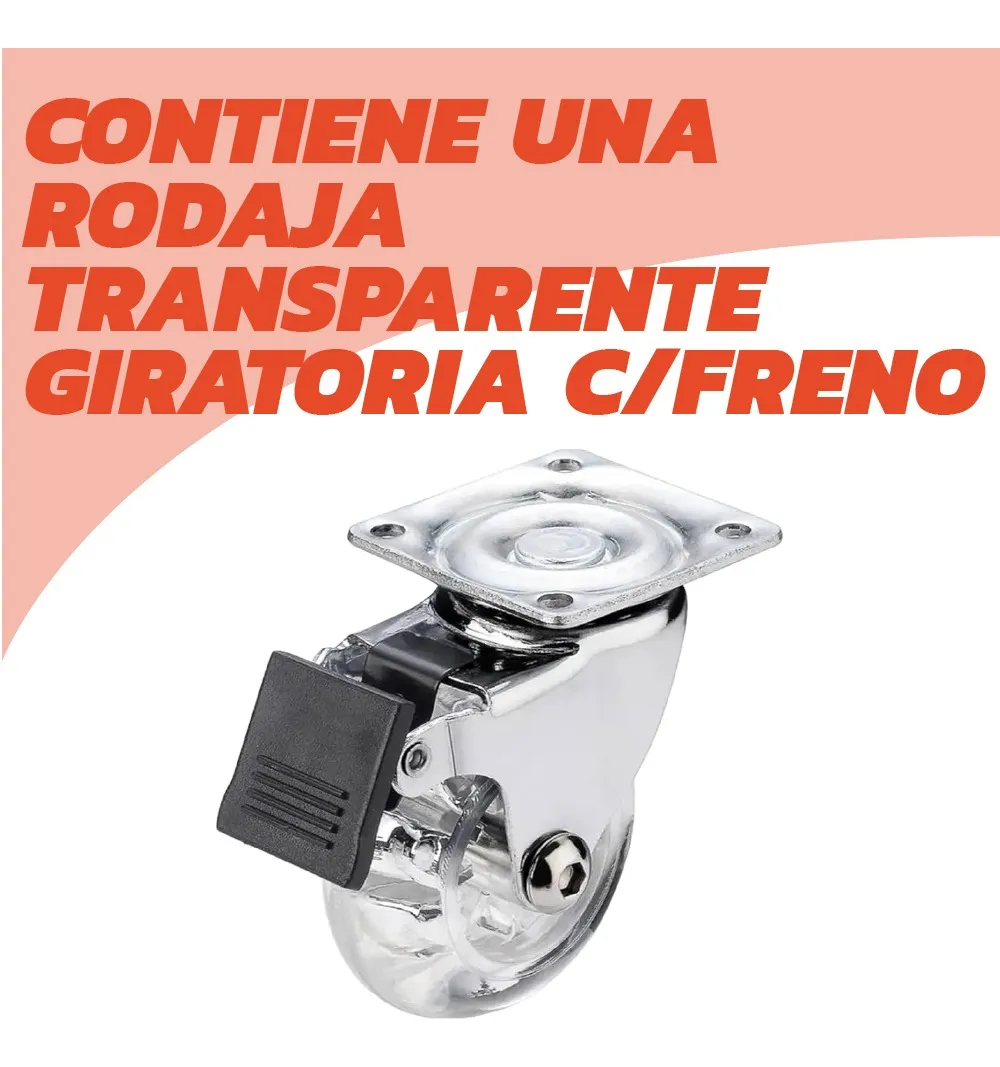 Rodaja Rueda Transparente 35 mm Con Placa Y Freno 1 Pieza