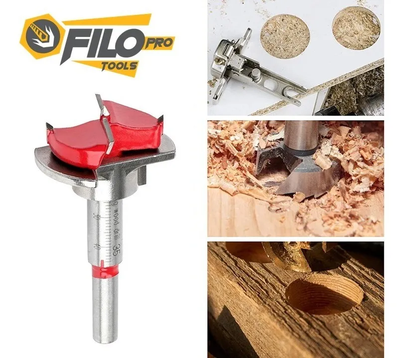 Broca Forstner 35 mm Para Madera Carburo De Tungsteno Con Tope Ajustable