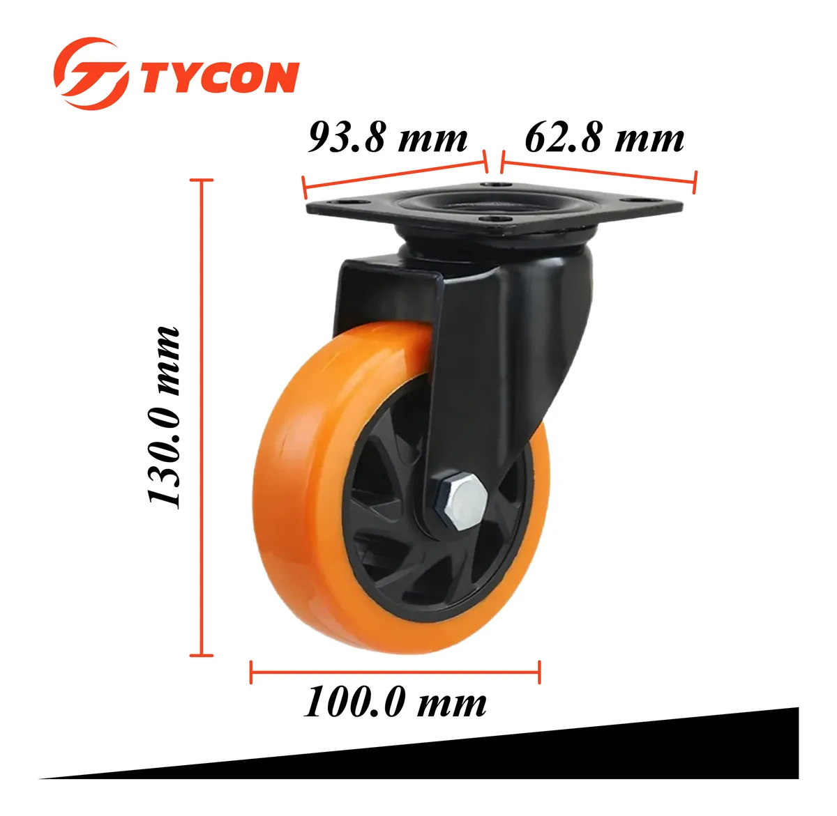 Rodaja Giratoria Rueda 100 mm Doble Balero Tycon Naranja