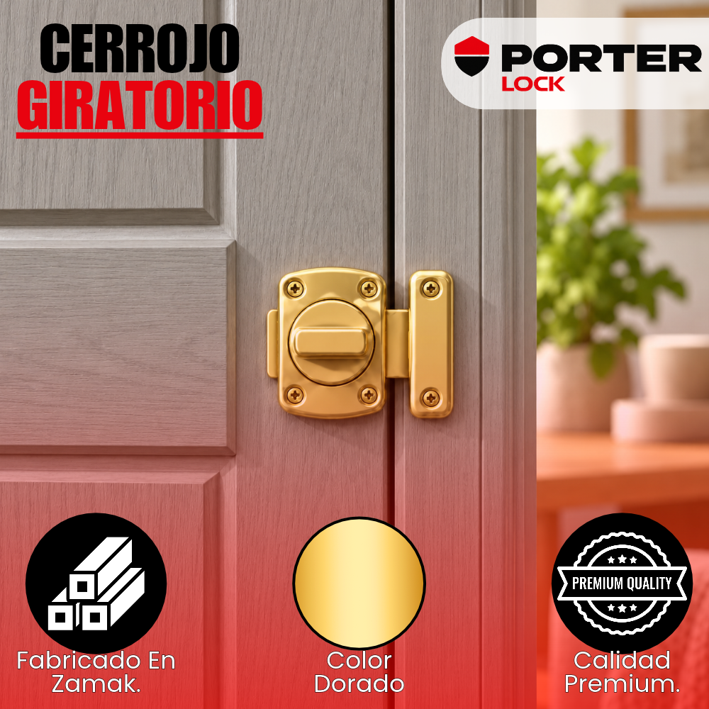 Pasador Cerrojo Giratorio De Seguridad Bidireccional 180° Dorado Con Tornillos