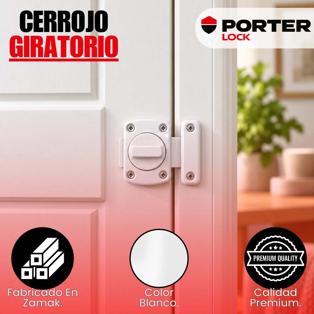 Pasador Cerrojo Giratorio De Seguridad Bidireccional 180° Blanco Con Tornillos