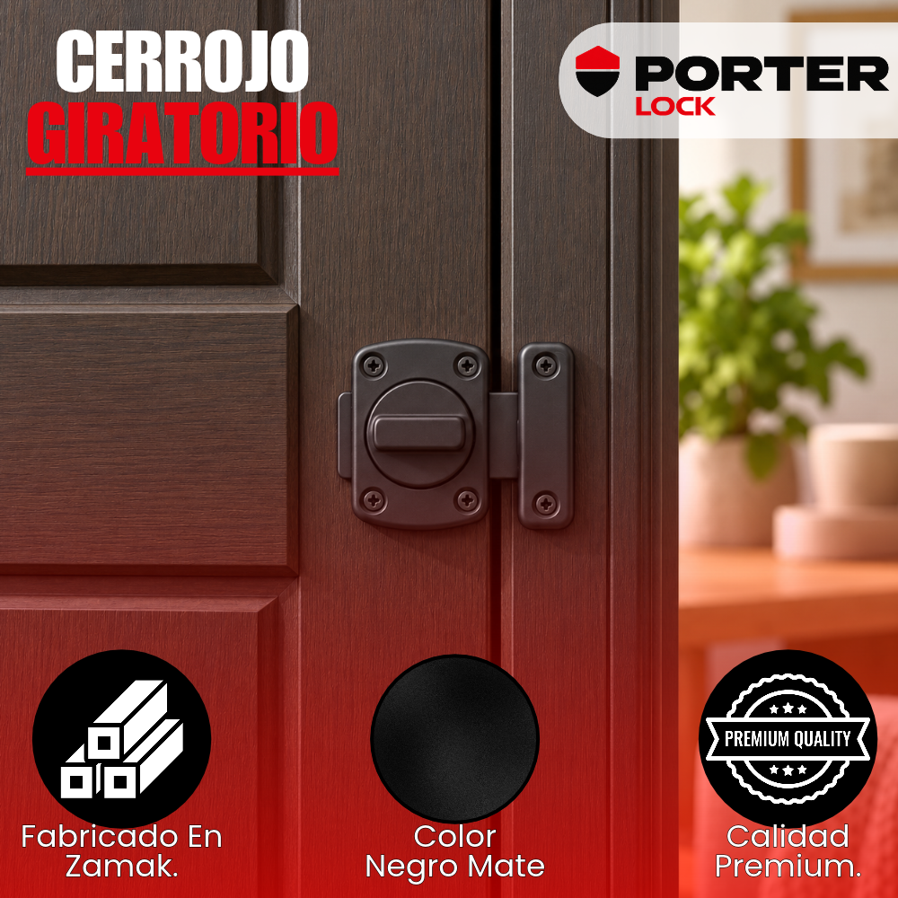 Pasador Cerrojo Giratorio De Seguridad Bidireccional 180° Negro Mate Con Tornillos