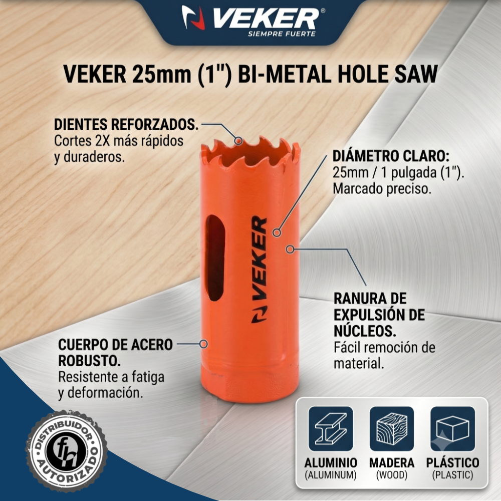 Brocasierra  de 1 Pulgada Bimetálica (25mm) Para Madera Veker 12643