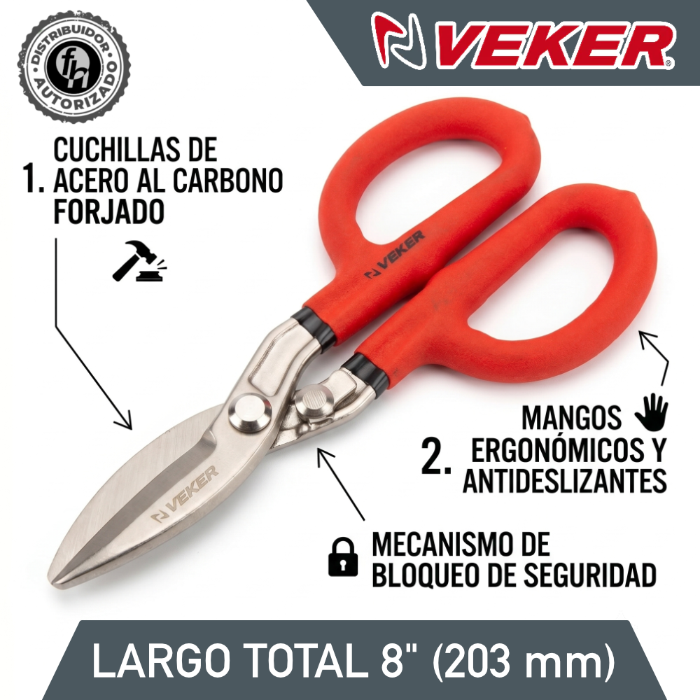 Tijeras Hojalatero 8in Corta Lamina Metal Aluminio Veker 12615