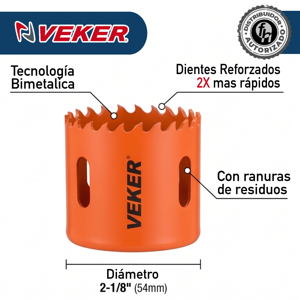 Brocasierra 2-1/8 Bimetálica (54mm) Para Madera Veker 12649