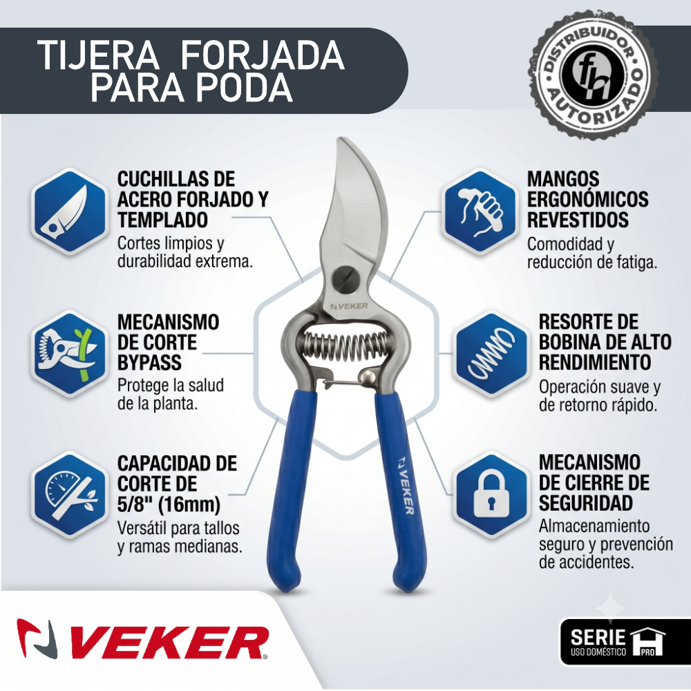 Tijera Manual Acero Forjada de Poda 8in Jardin Veker 12624
