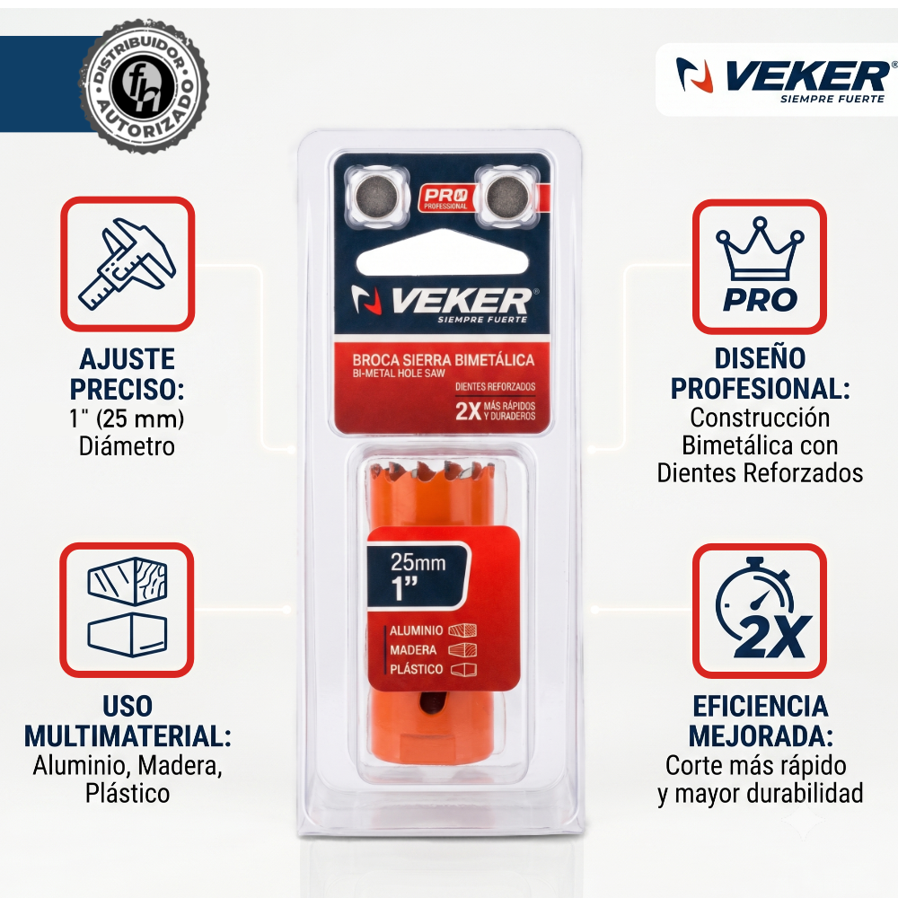 Brocasierra  de 1 Pulgada Bimetálica (25mm) Para Madera Veker 12643
