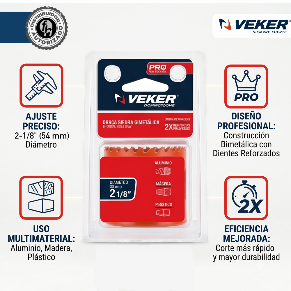 Brocasierra 2-1/8 Bimetálica (54mm) Para Madera Veker 12649