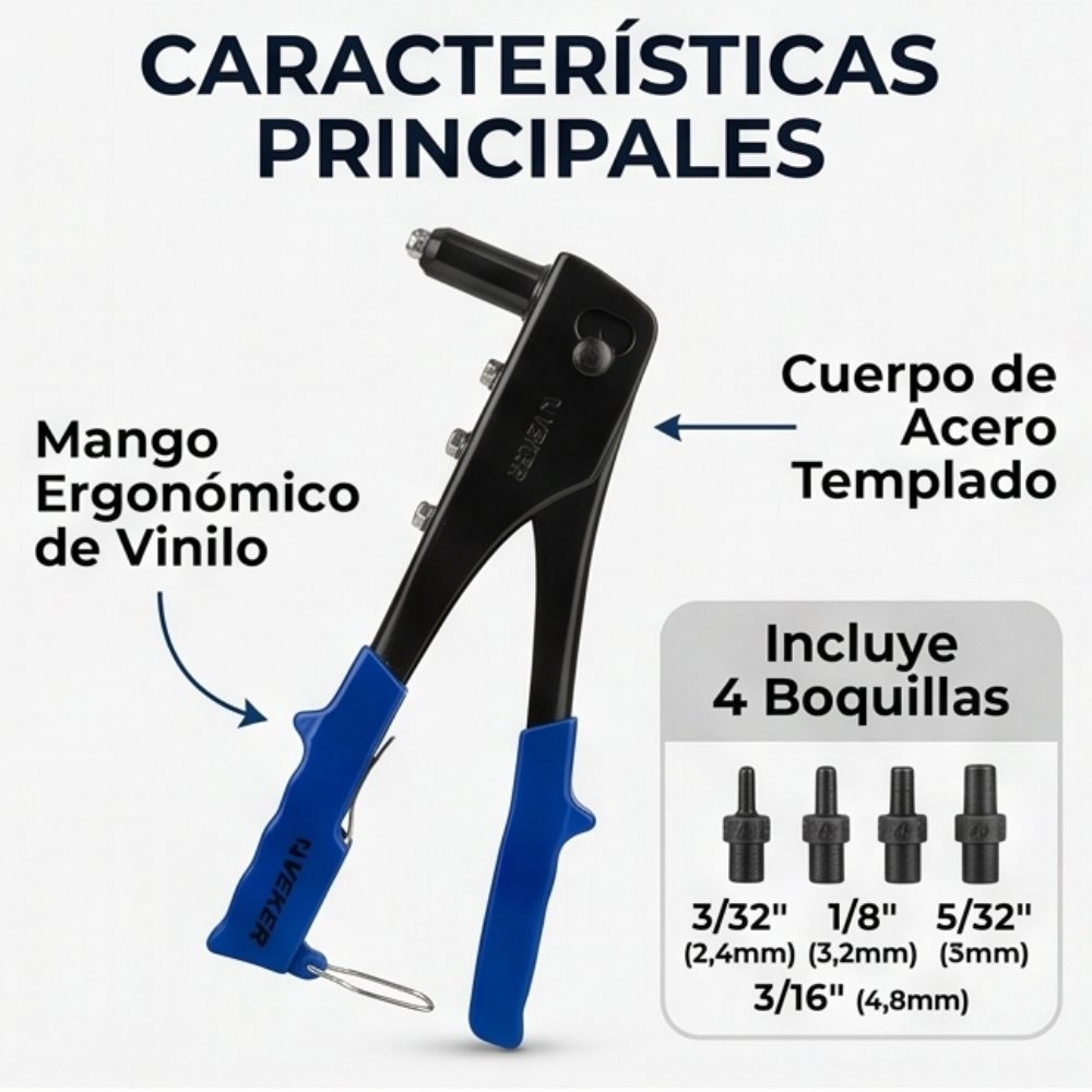 Remachadora Profesional 10pulg Boquillas Intercambiables Veker 12700