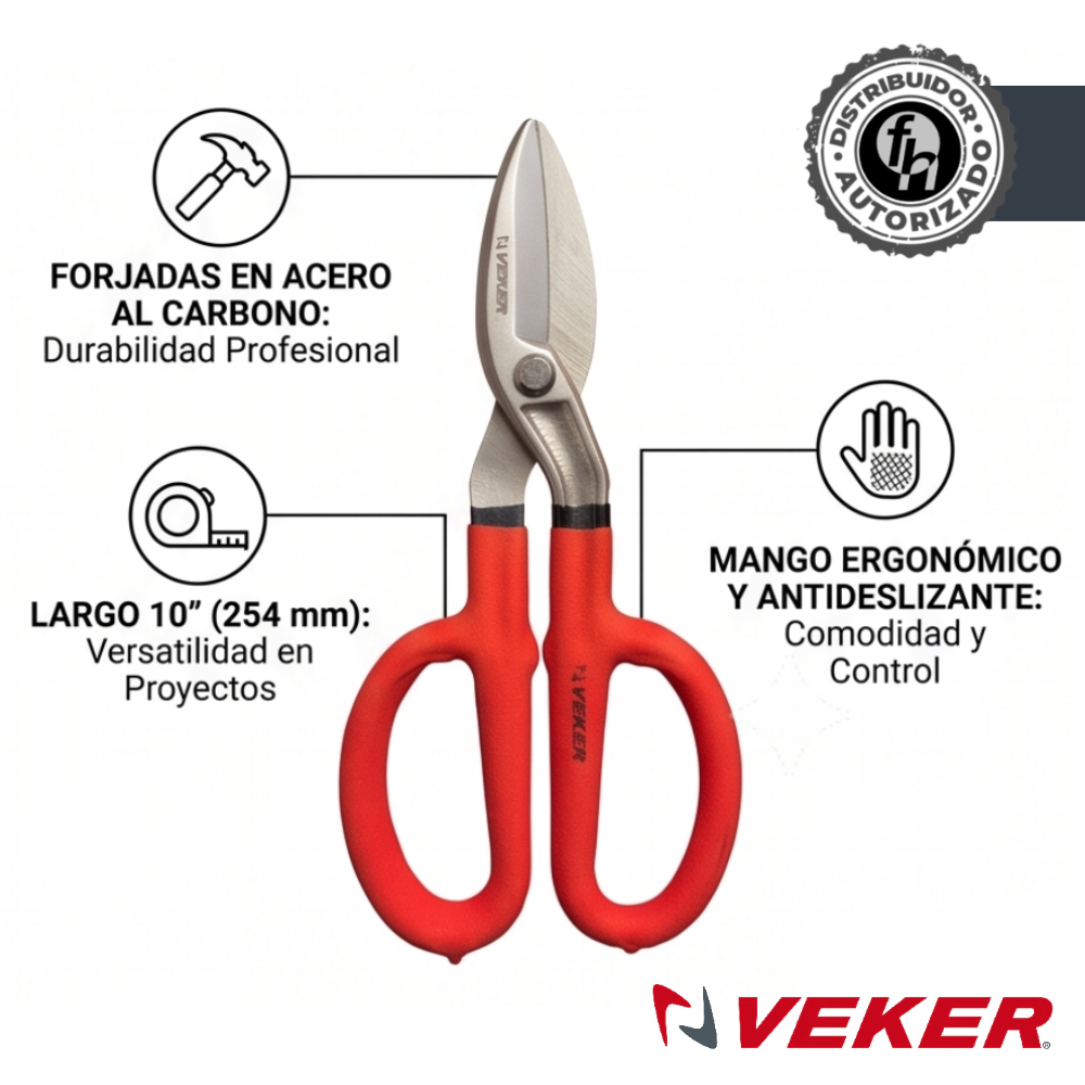 Tijeras Hojalatero 10in Corta Lamina Metal Aluminio Veker 12616