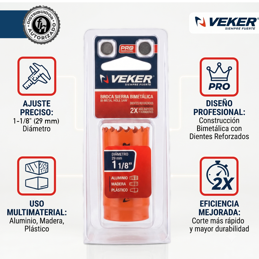 Brocasierra 1-1/8 Bimetálica (29mm) Para Madera Veker 12644