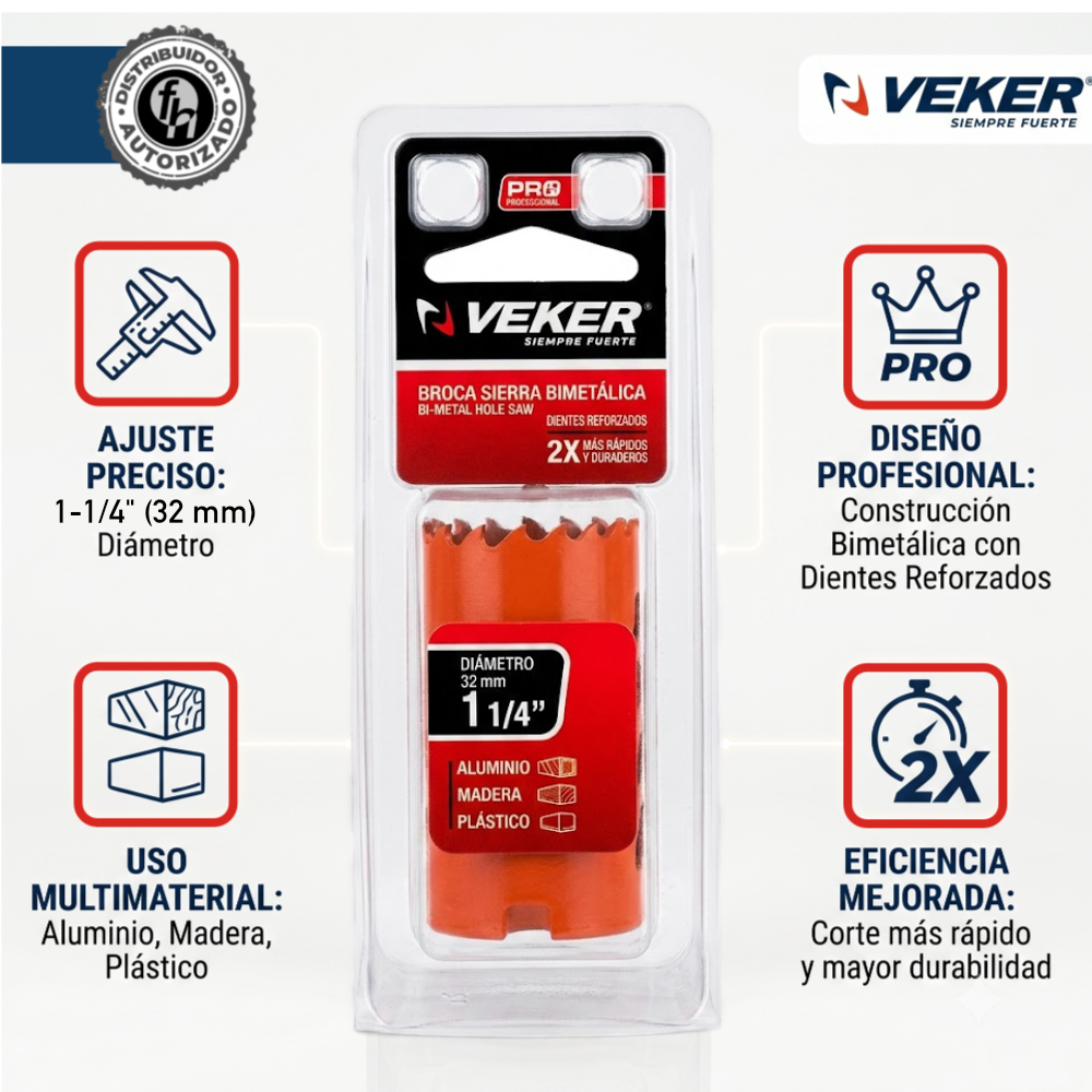 Brocasierra 1-1/4 Bimetálica (32mm) Para Madera Veker 12645