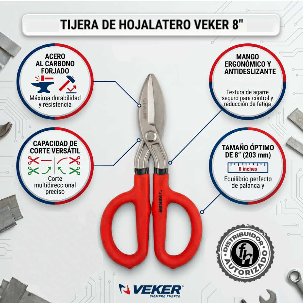 Tijeras Hojalatero 8in Corta Lamina Metal Aluminio Veker 12615