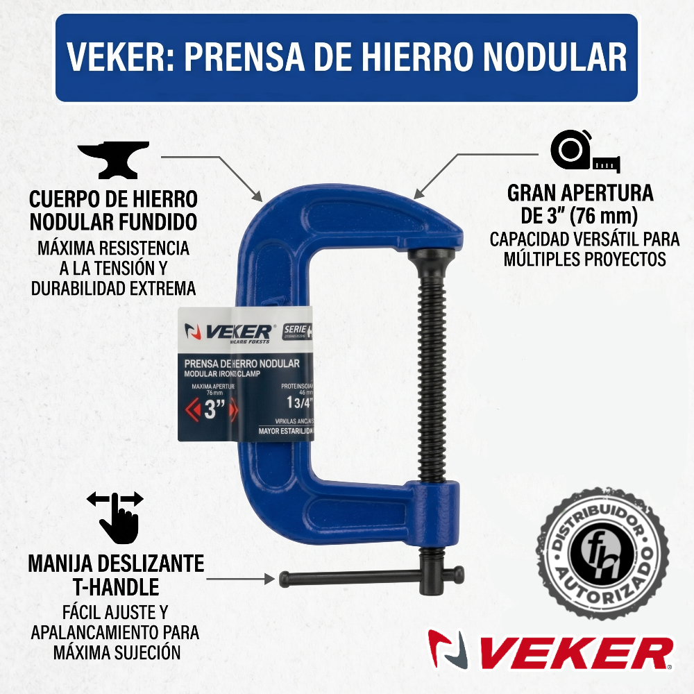 Prensa De Hierro Nodular 3pulg Para Carpintería Veker 12455