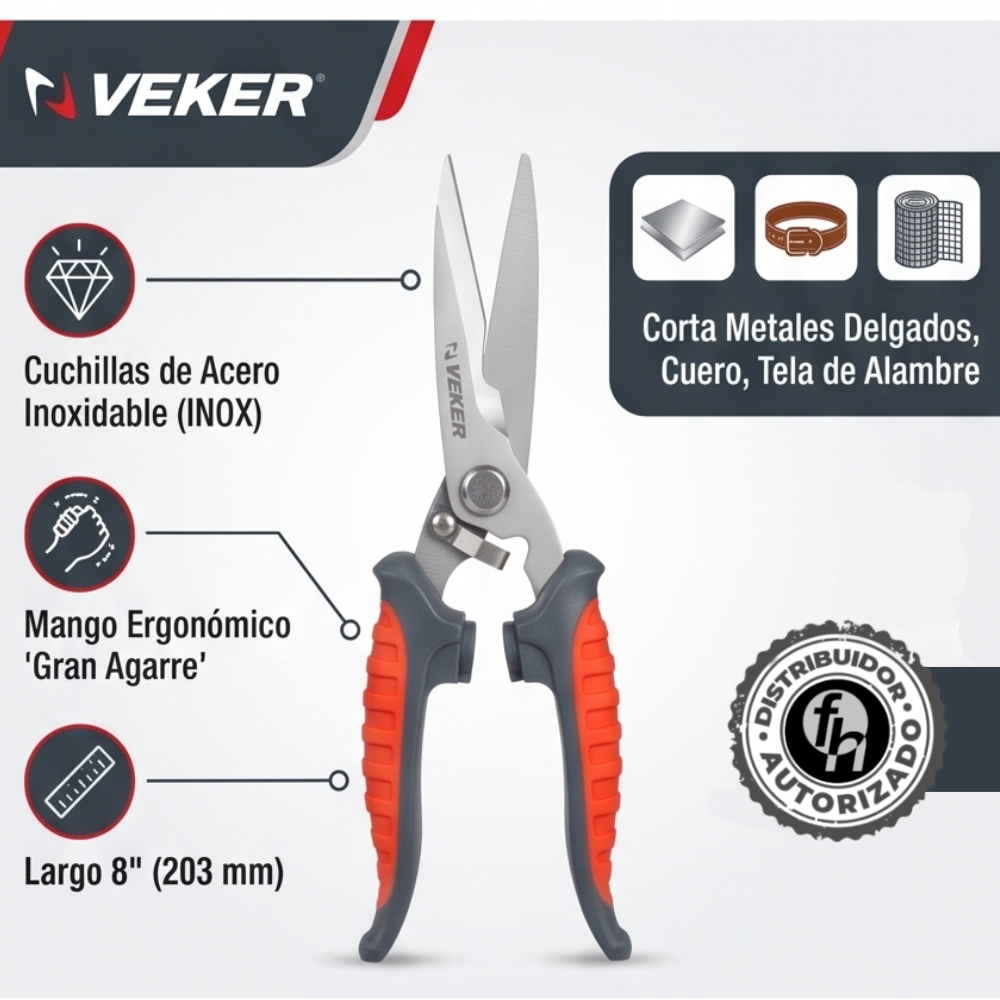 Tijera Multiusos Corte Metal Cuero y Tela 8in Acero Inoxidable 12625