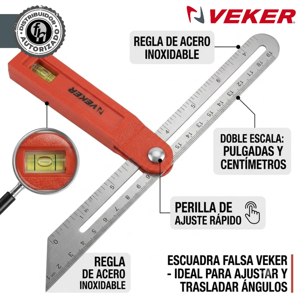 Escuadra Falsa 8 Pulgadas Acero Inox Medicion Veker 12238