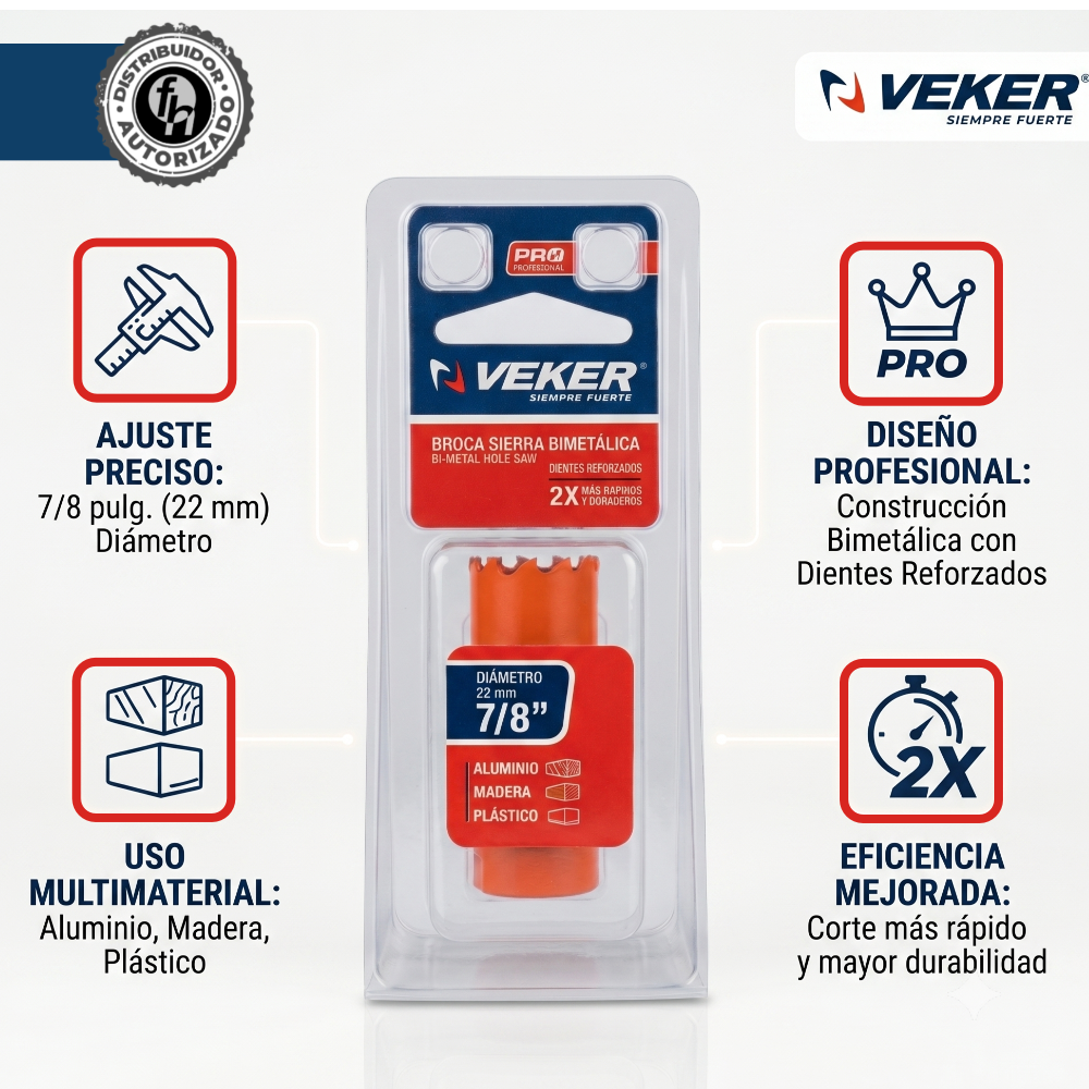 Brocasierra 7/8 Bimetálica (22mm) Para Madera Veker 12642
