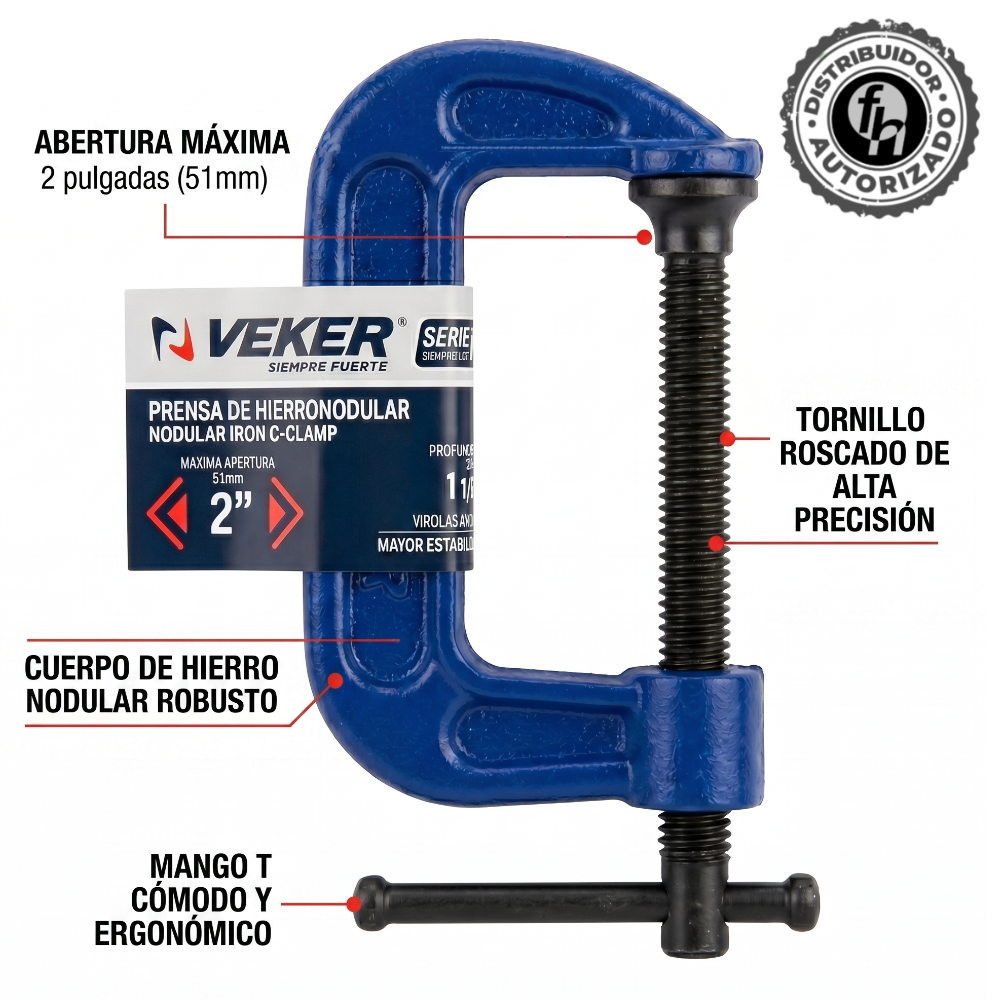 Prensa De Hierro Nodular de 2pulg Para Carpintería Veker 12454