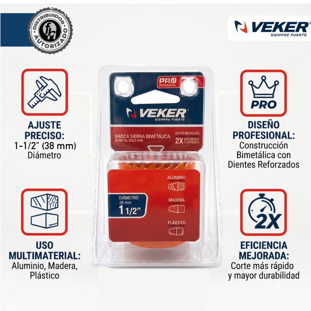 Brocasierra 1-1/2 Bimetálica (38mm) Para Madera Veker 12646