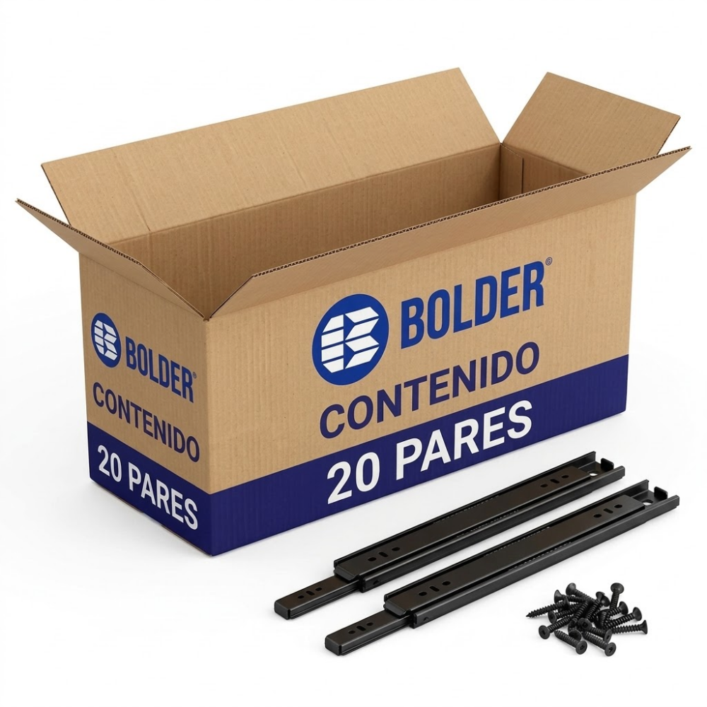 Corredera Telescópica De Extensión Total Angosta 35 mm Negro Mate Con Tornillos