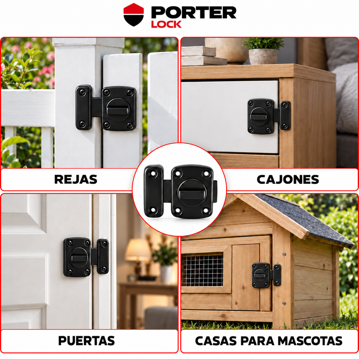 Pasador Cerrojo Giratorio De Seguridad Bidireccional 180° Negro Mate Con Tornillos