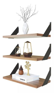 Set 3 Repisas Melamina 40x20 cm Nogal Soporte Lateral