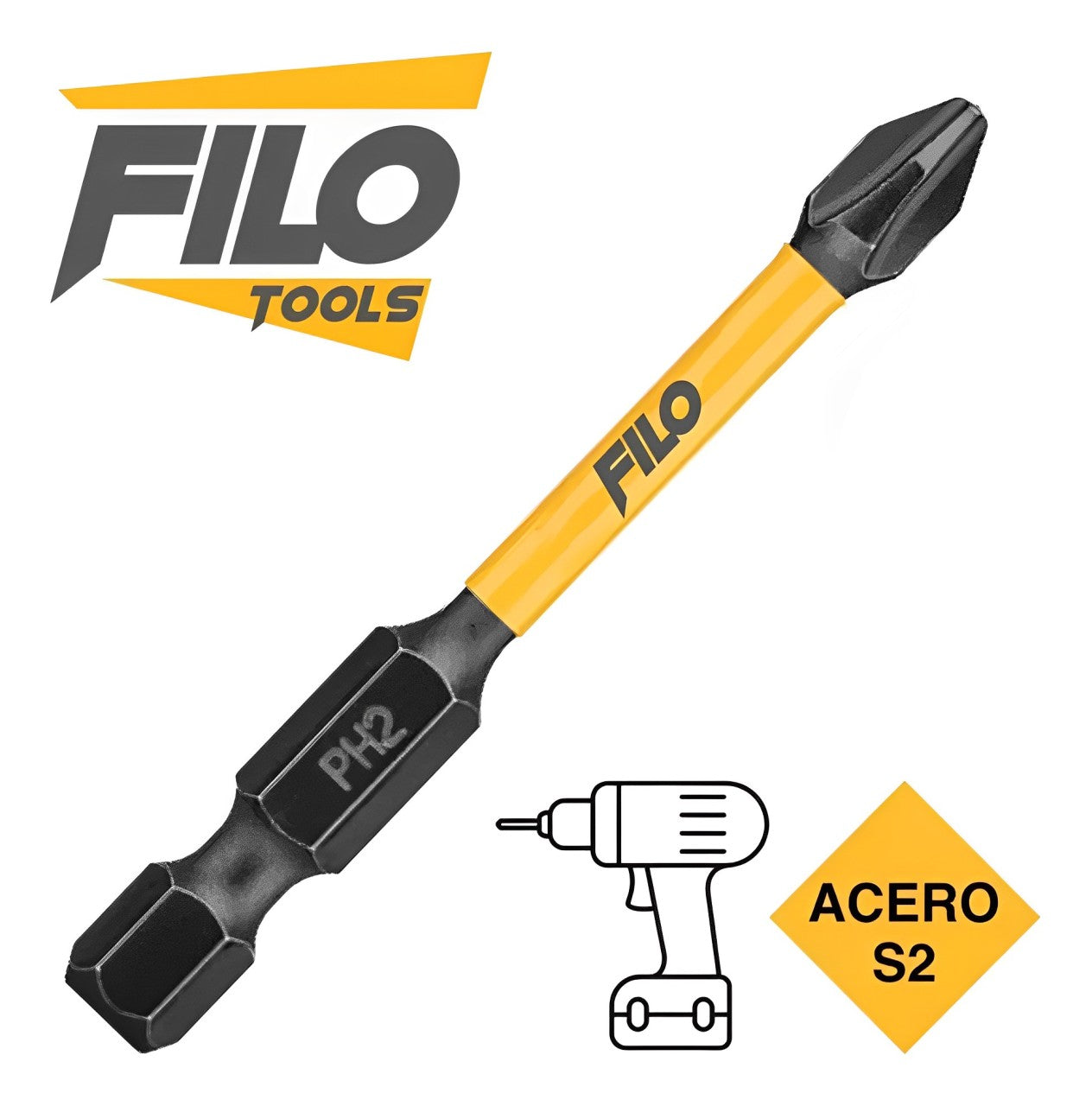 Puntas De Impacto Phillips PH2 Acero S2 Filo Tools 50 mm