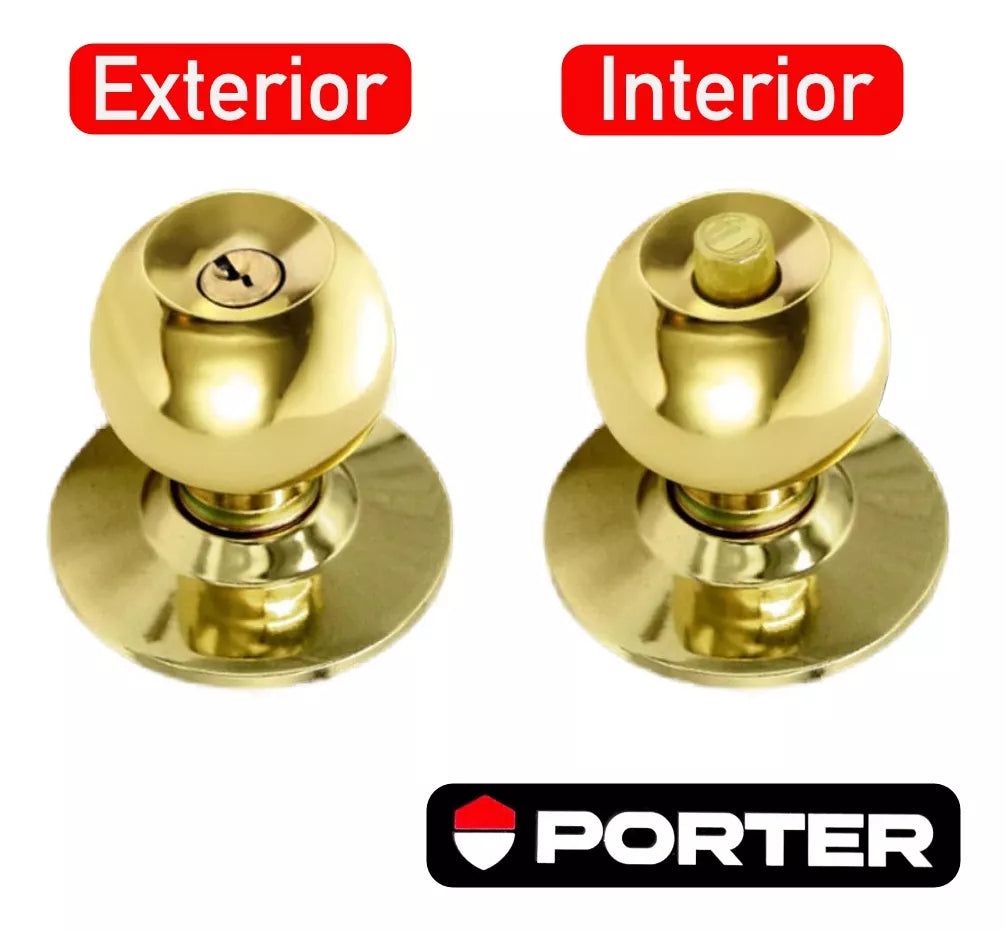Cerradura Chapa De Perilla Recámara Latón Brillante Porter