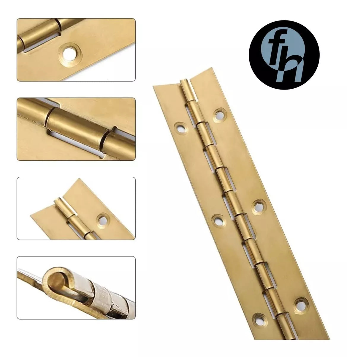 Bisagra De Piano 3 m Latón Brillante Con Orificios 1 Tramo