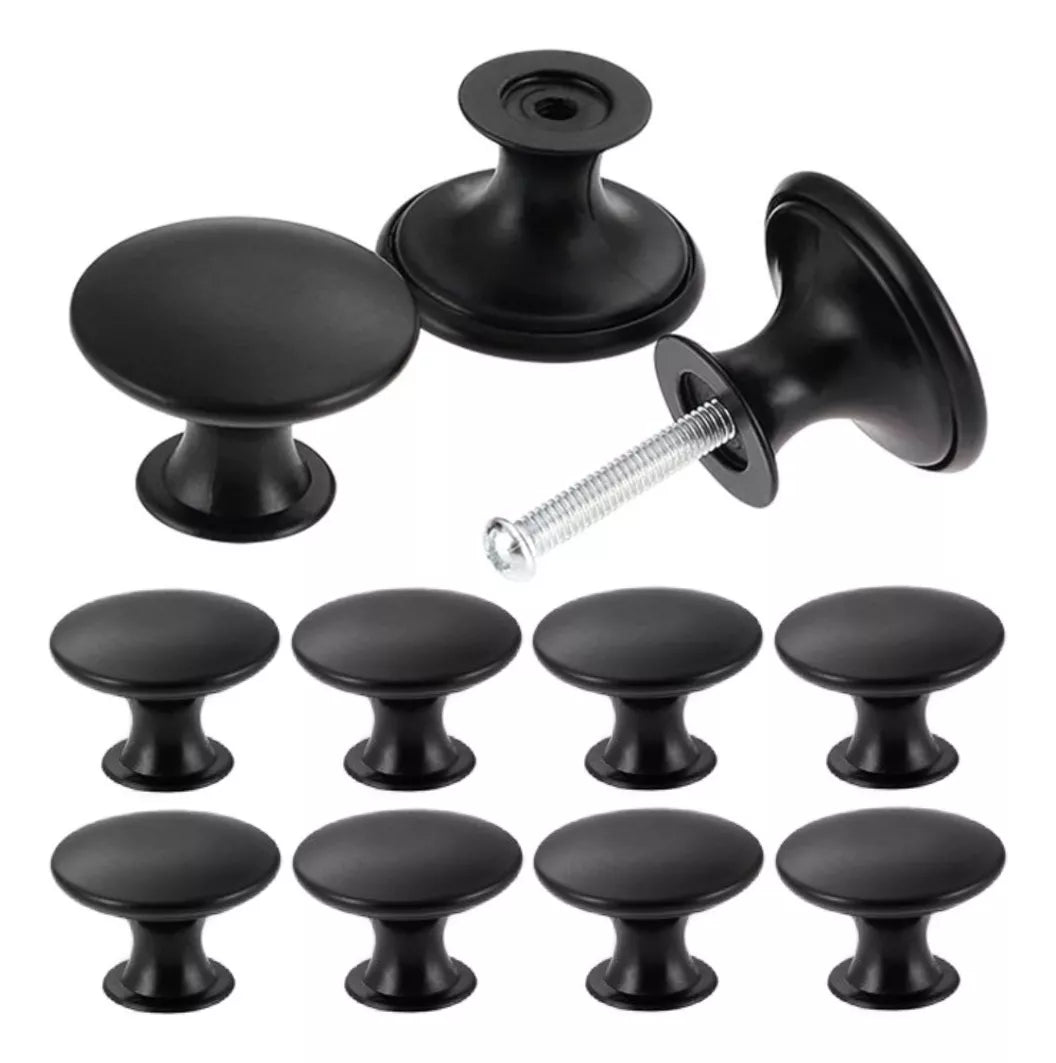 Jaladera De Botón Modelo "F" Negro Mate Con Tornillo
