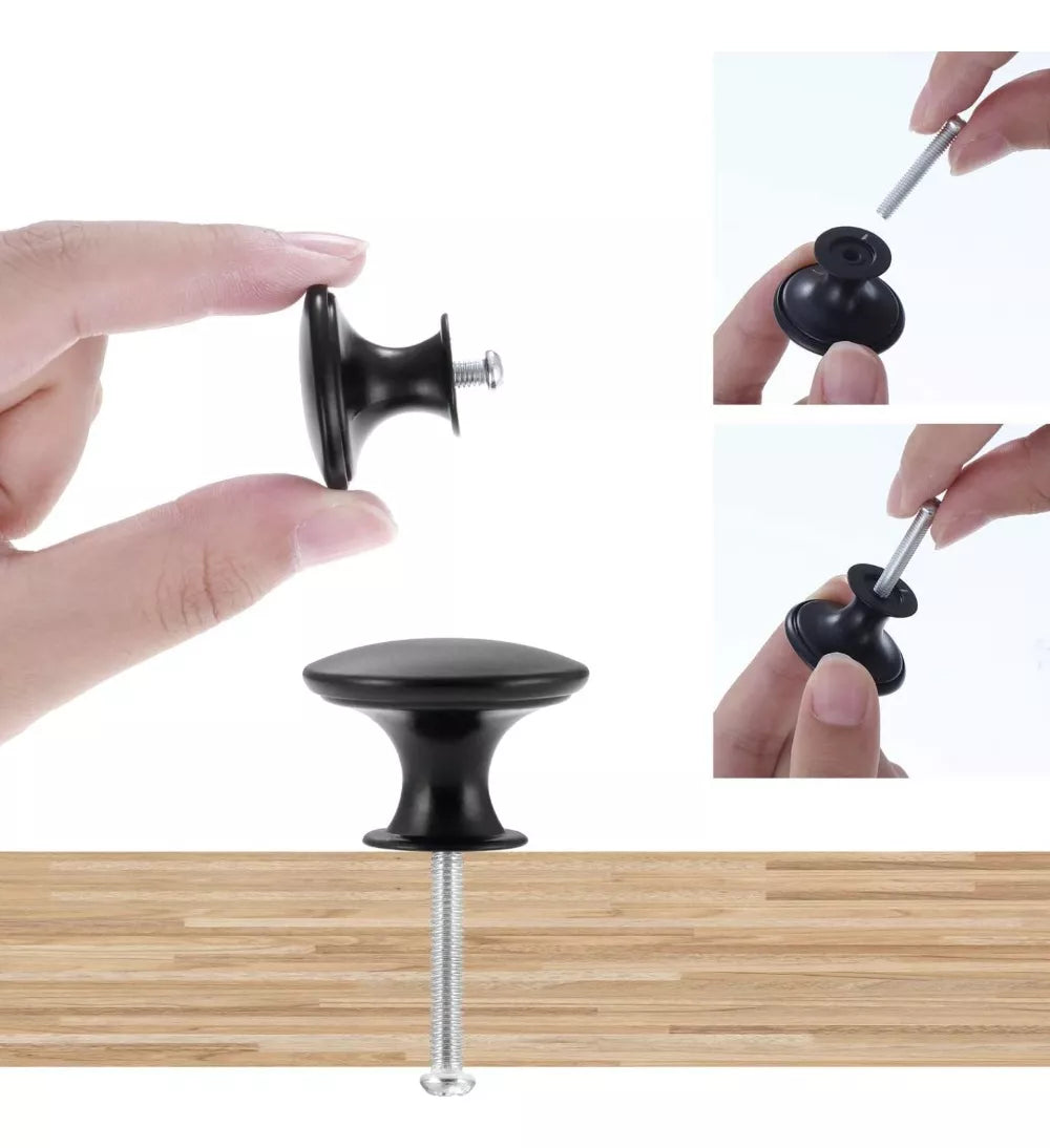 Jaladera De Botón Modelo "F" Negro Mate Con Tornillo