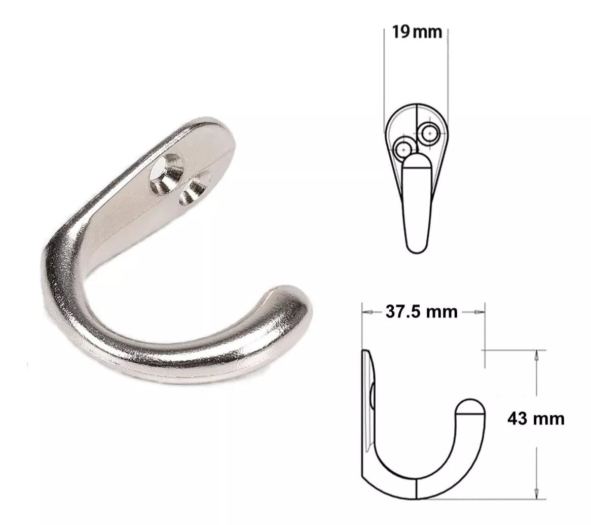 Gancho Perchero Chico Cromo Colgador Sencillo Con Tornillos