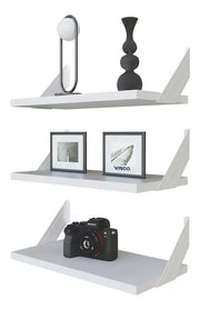 Set 3 Repisas Melamina 40x20 cm Blanco Soporte Lateral