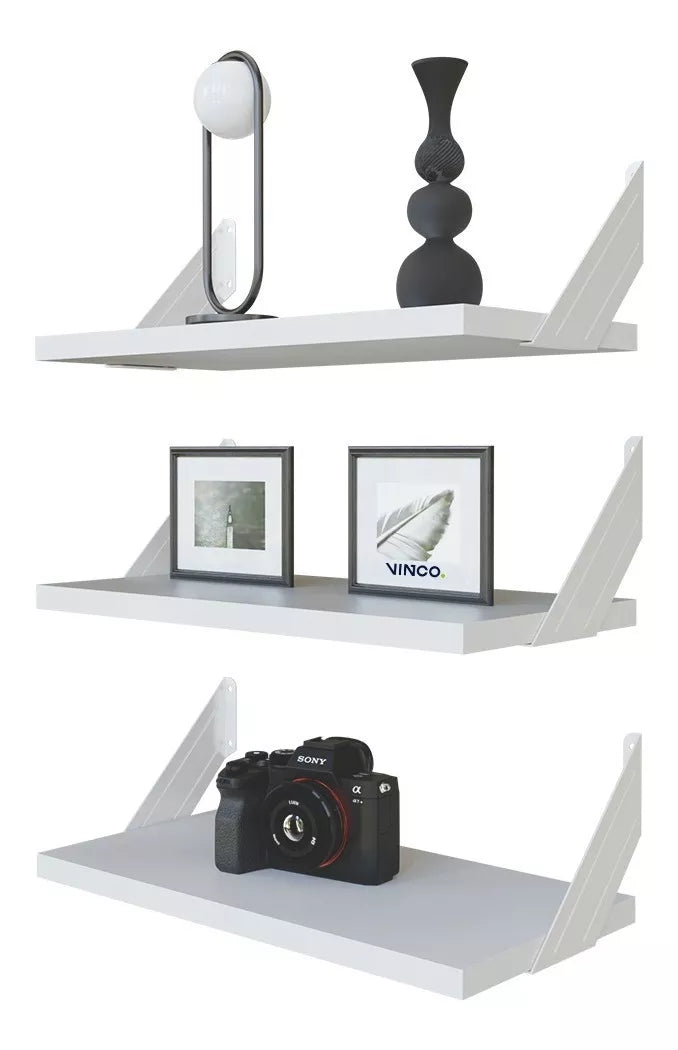Set 3 Repisas Melamina 40x20 cm Blanco Soporte Lateral
