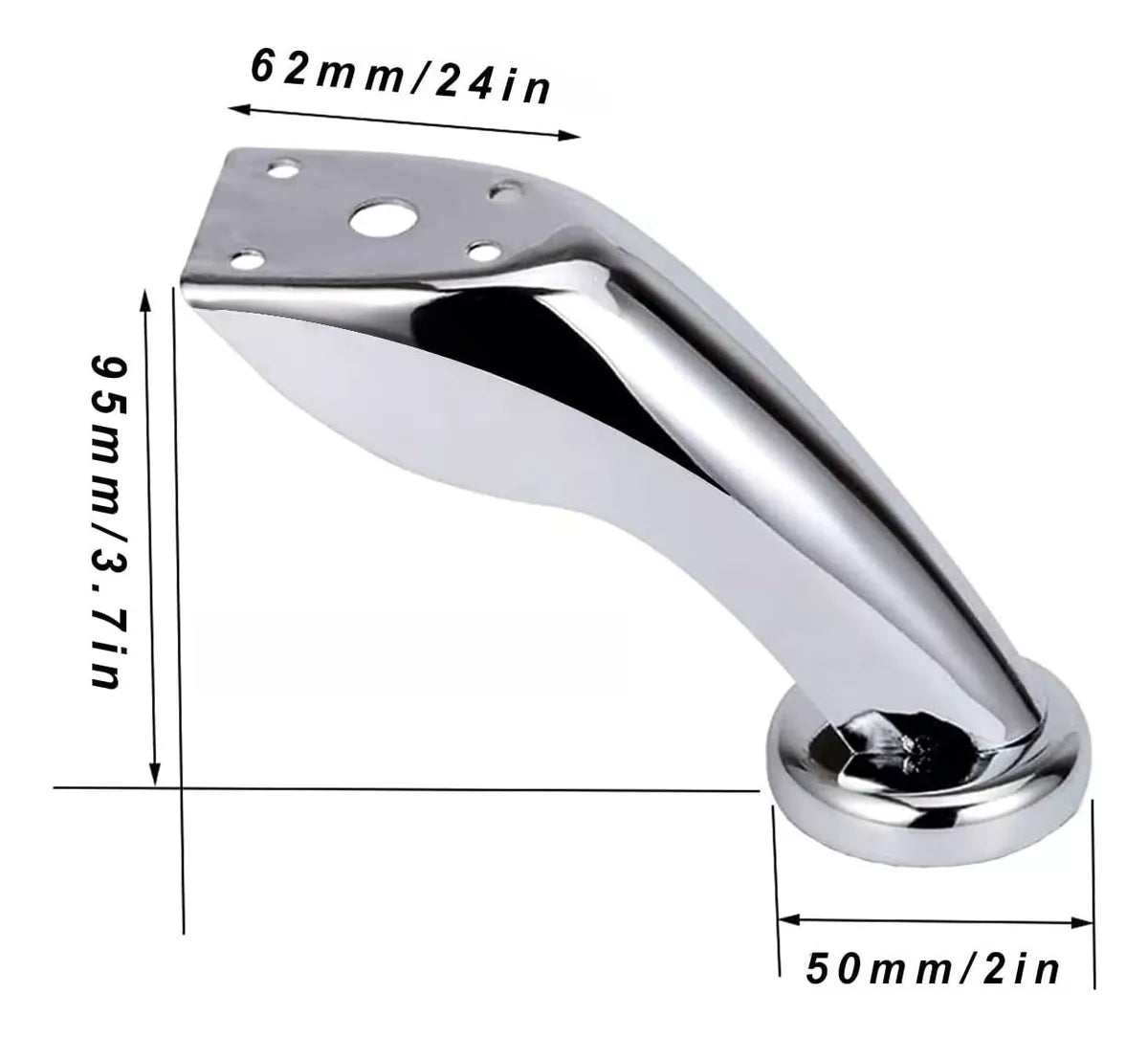 Pata Para Sofá y Muebles Curva 9 cm Acero Cromo Con Tornillos