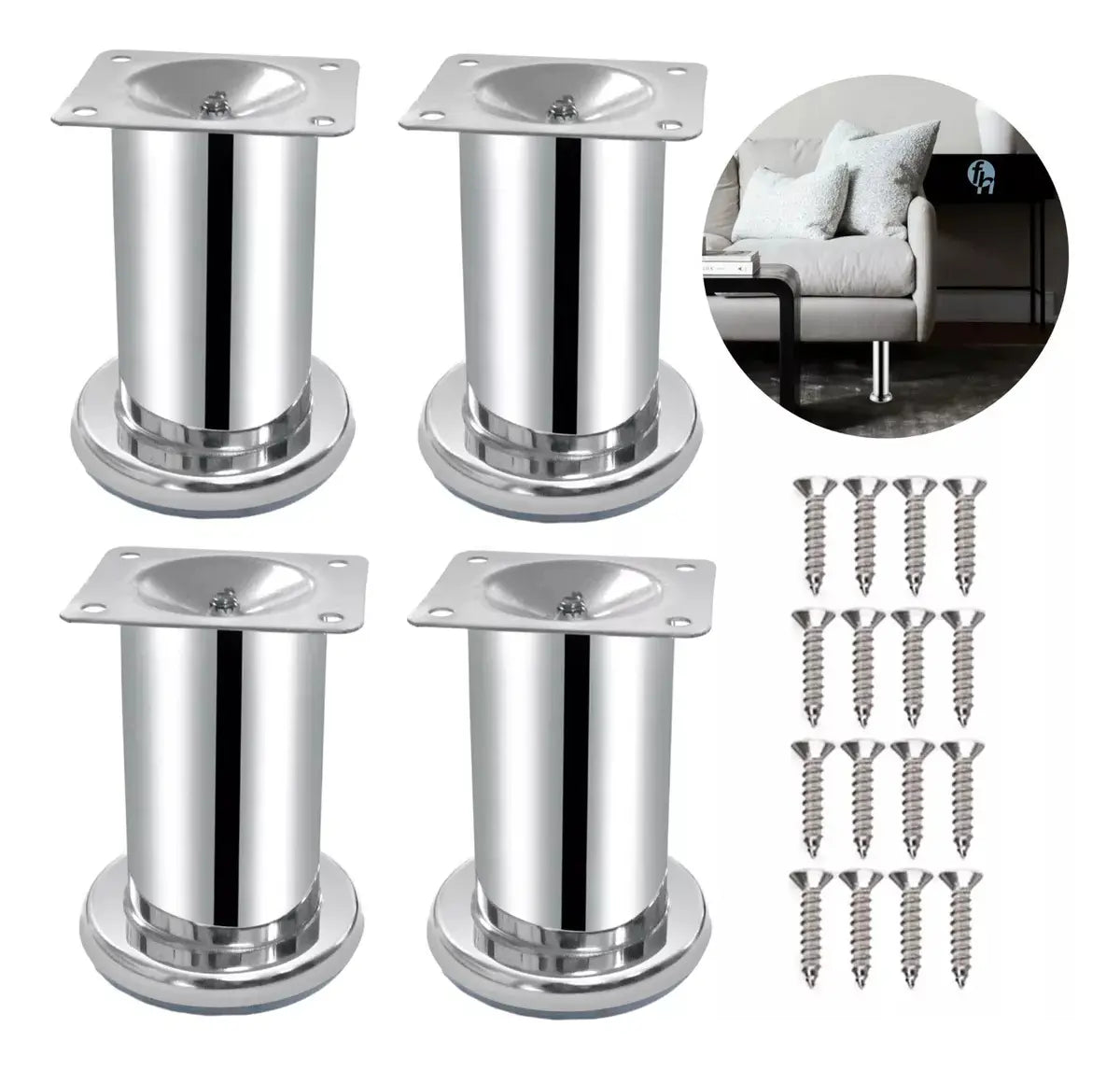 Pata Para Sofá y Muebles Redonda Acero Cromo 10 cm Con Tornillos