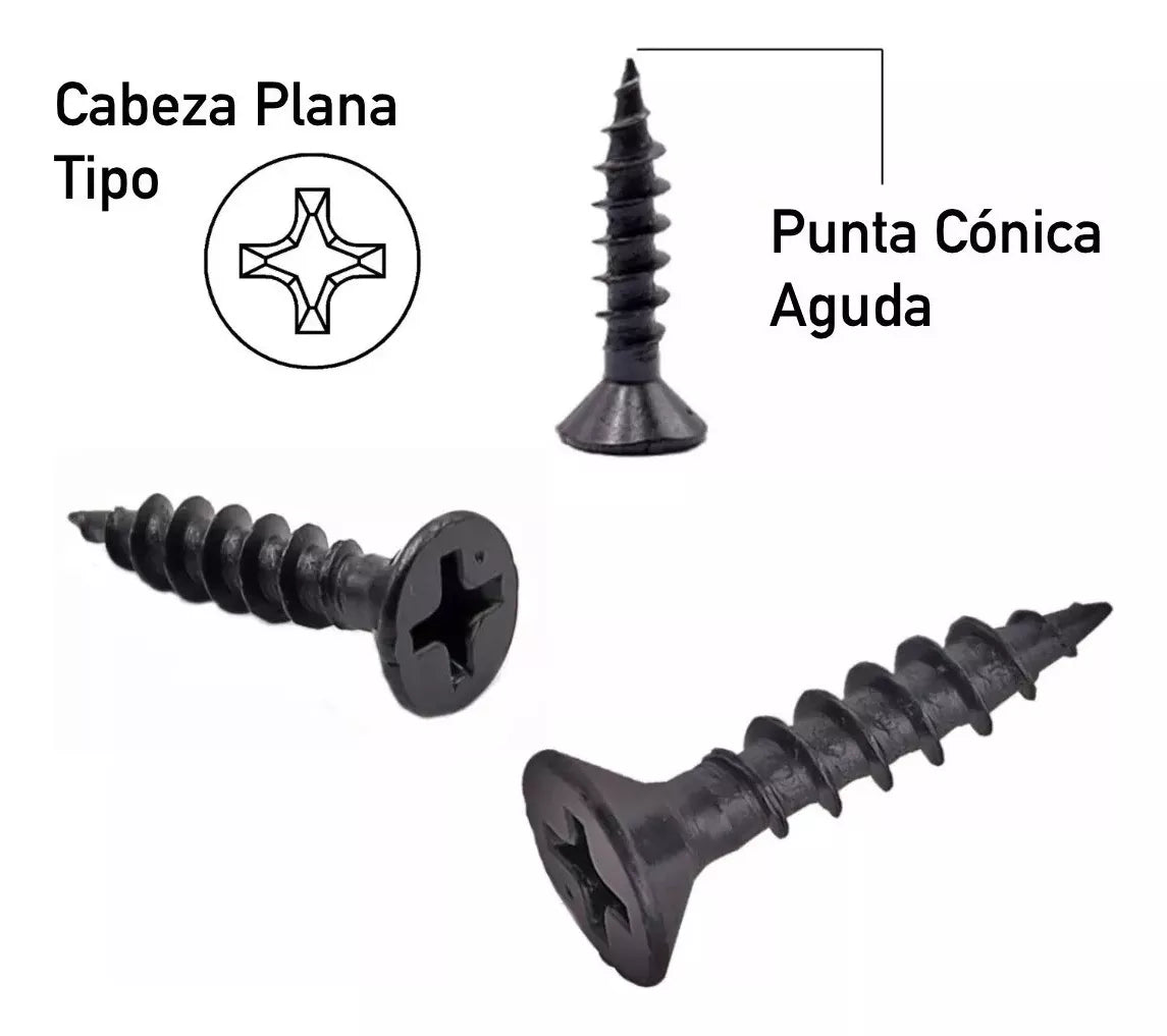 Tornillo Para Madera Aglomerado Negro 10x1'' Cruz Plana