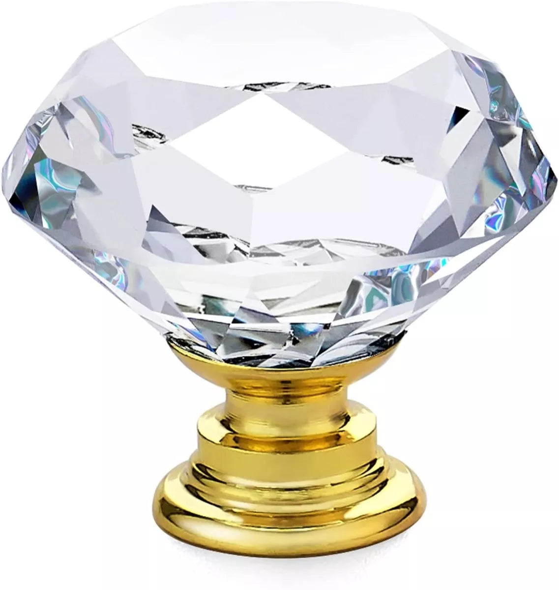 Perilla Jaladera De Cristal 30 mm Latón Brillante Forma Diamante