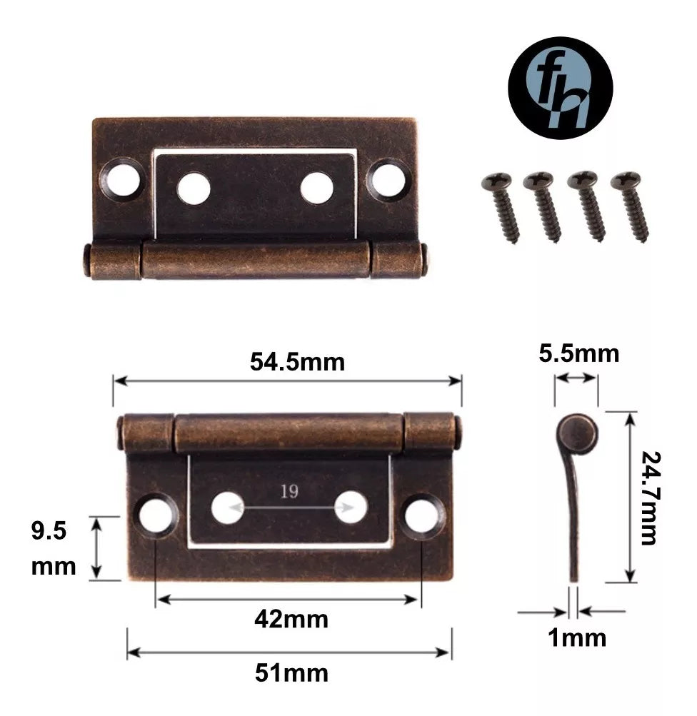 Bisagra Bandera 2" Cobre Antiguo 10 Piezas Con Tornillos