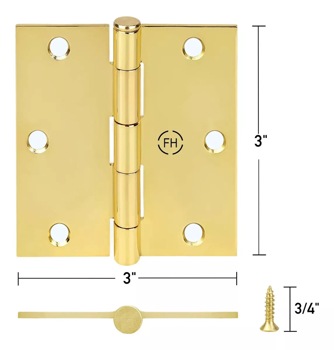 Bisagras 3x3 Pulgadas Para Puertas de Madera Latón Brillante Con Tornillos