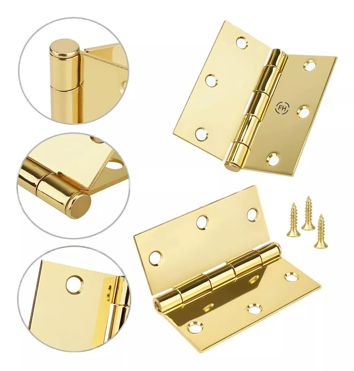 Bisagras 3x3 Pulgadas Para Puertas de Madera Latón Brillante Con Tornillos