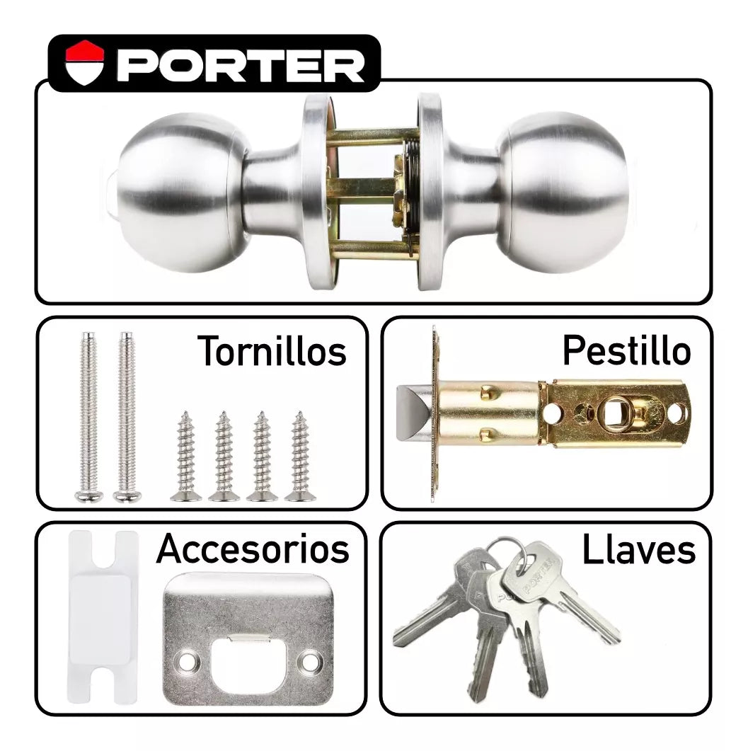 Cerradura Chapa De Perilla Recámara Acero Inoxidable Porter