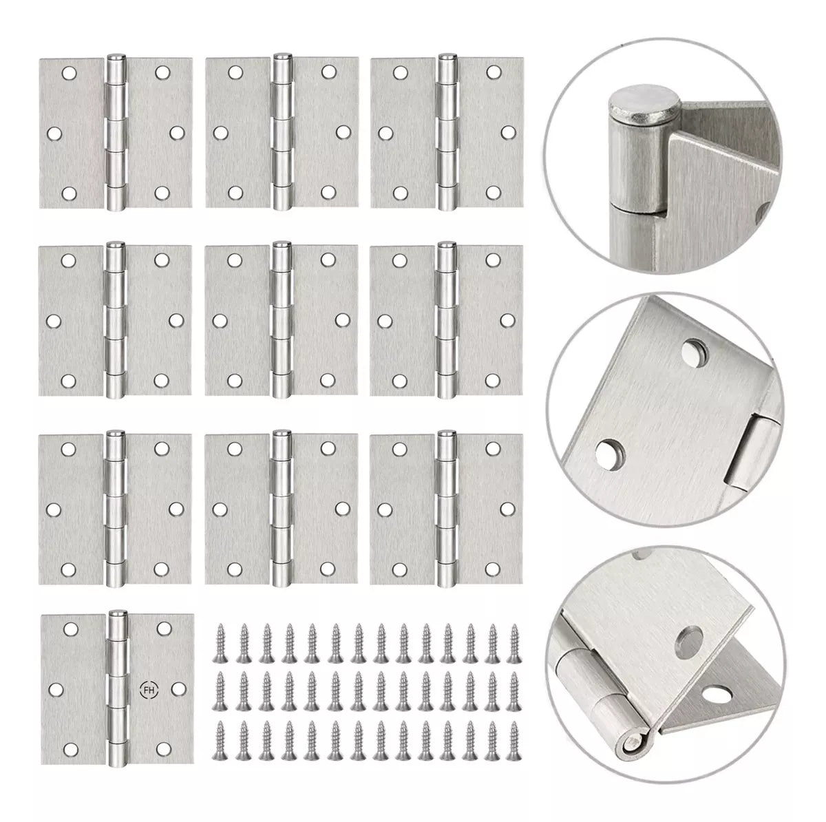 Bisagras 3x3 Pulgadas Para Puertas de Madera Níquel Satinado Con Tornillos